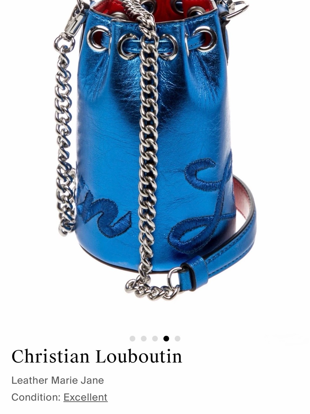 Christian Louboutin Metallic Electric Blue Leather Drawstring Mini Bucket Bag